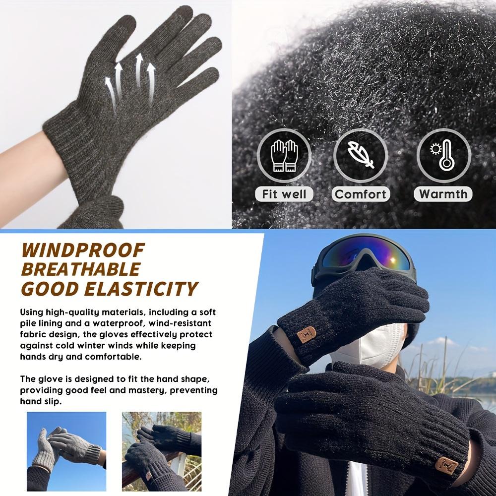 Вязаные перчатки, совместимые с сенсорным экраном, с плюшевой мягкой подкладкой для зимних видов спорта на открытом воздухе