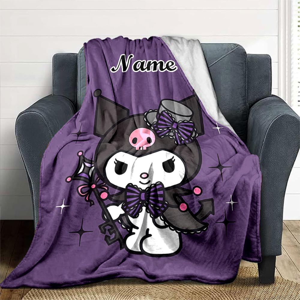 Customizable Kuromi5 Throw Blanket – Personalized Name, All-Season Cozy Snug Blanket, Machine Washable, Personalized Blanket
