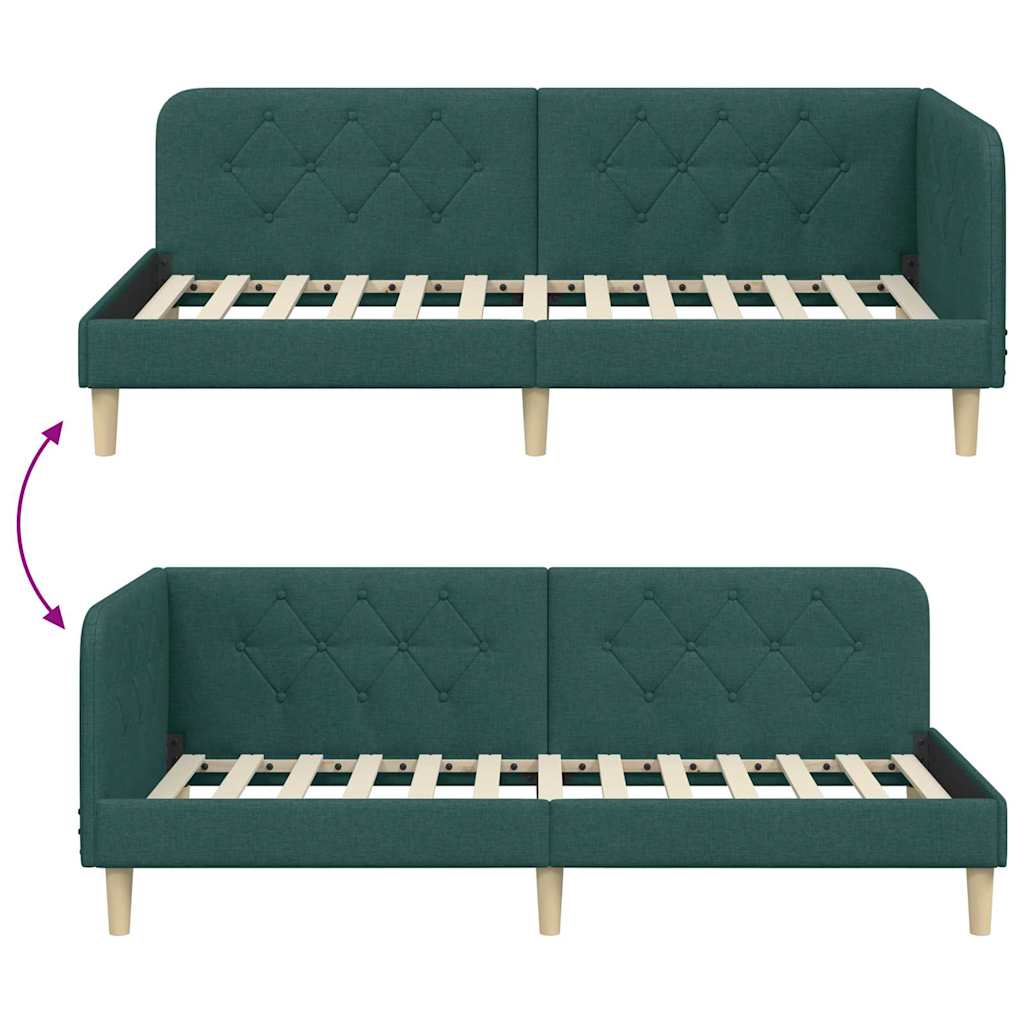 Corner Bed Frame Dark Green 90 x 190 cm Fabric