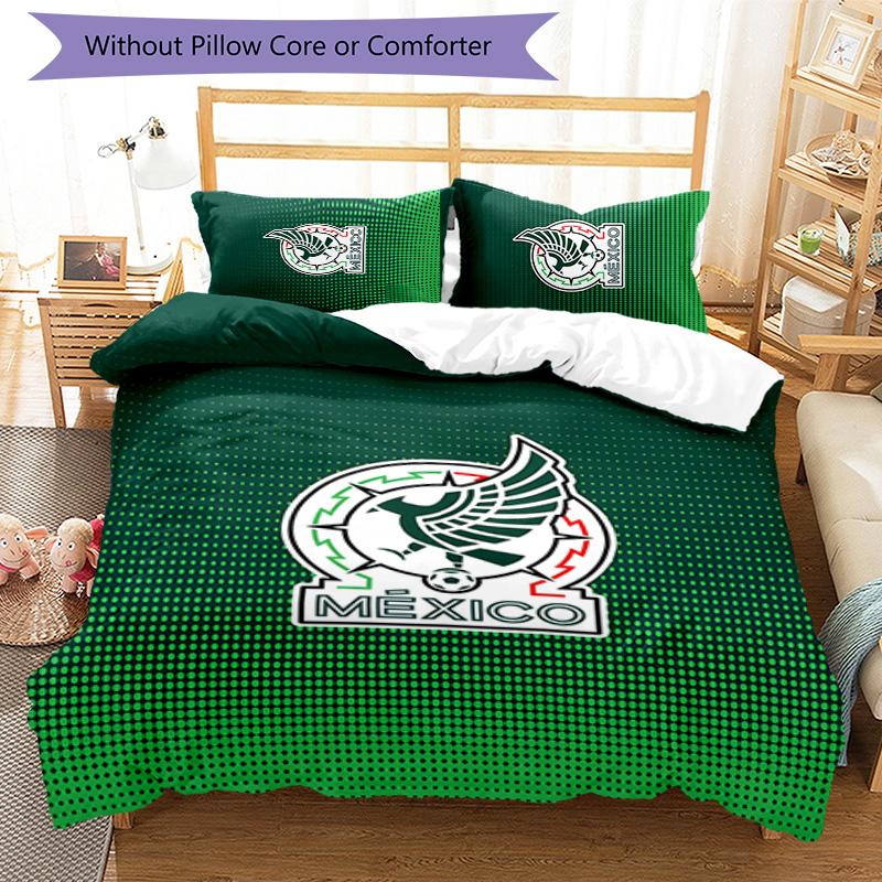 México Football 3pcs Bedding Set Duvet Cover Closure Includes 1 Duvet Cover & 2 Pillowcases for All Seasons Bedroom Home Dorm Decor