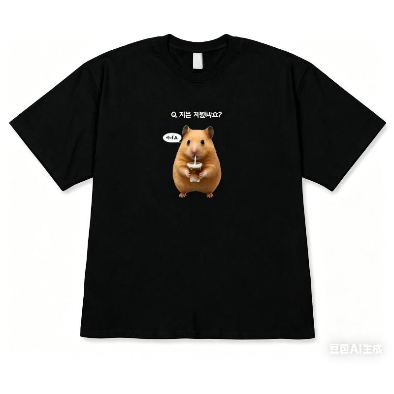 Korean Lucky Hamster Short Sleeve Printed T-shirt for Men and Women Cute Kawaii Hamster Emoji P