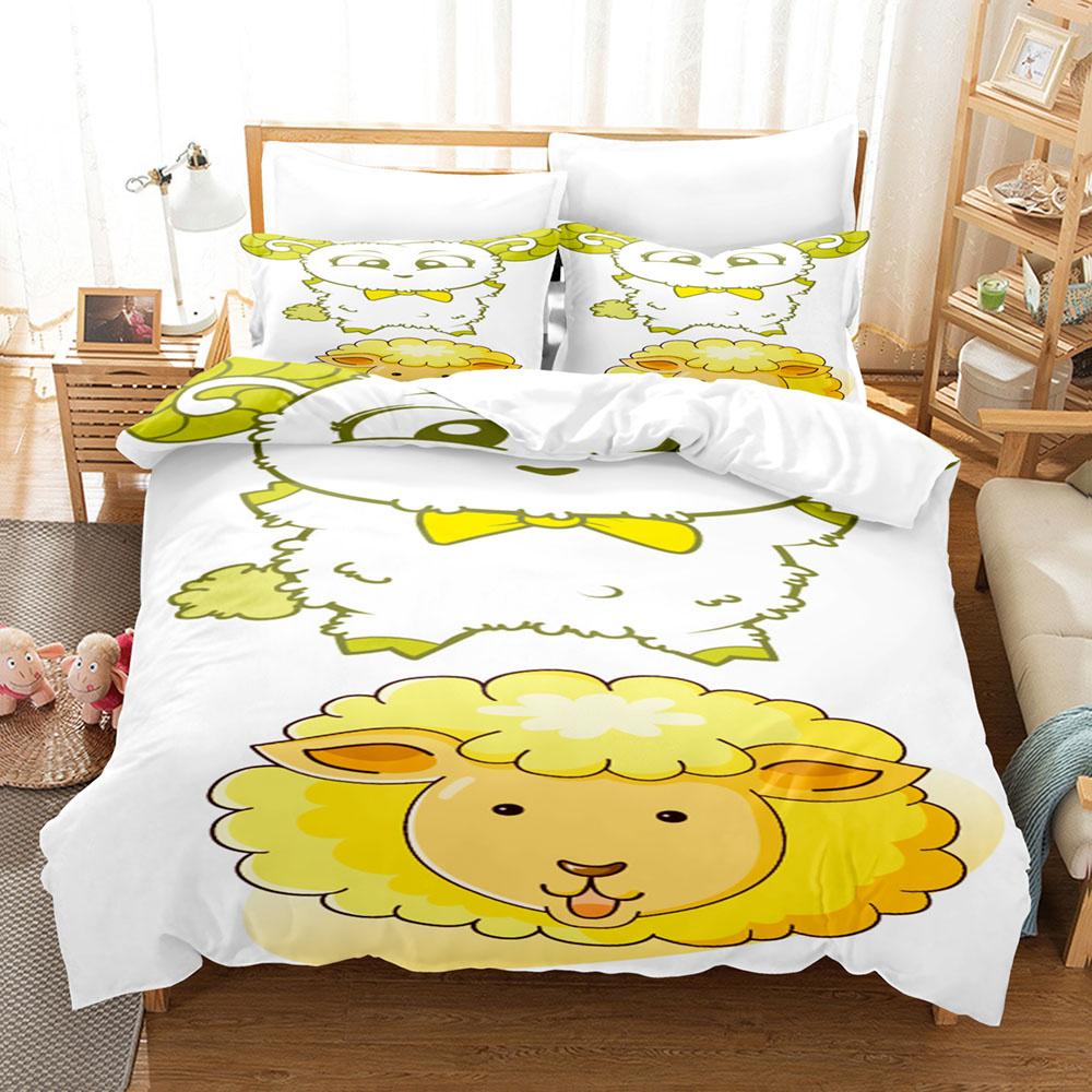 Мультяшный комплект пододеяльника с козой Милый Кавайный Белая коза Белый фон Размер Кинг Квин Для девочек мальчиков Подарок Полиэстеровый комплект постельного белья