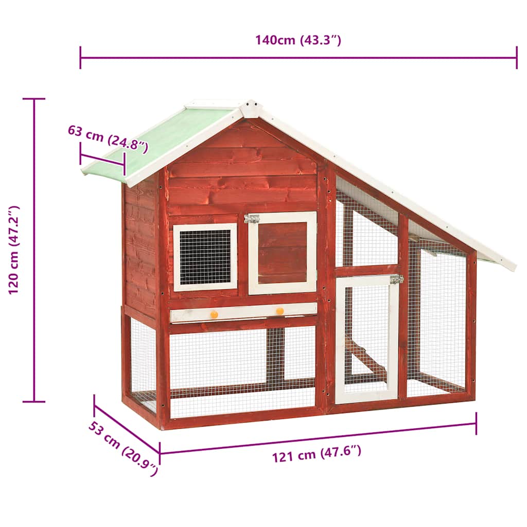 Rabbit Hutch Red and White 140 x 63 x 120 cm Solid Pine Wood
