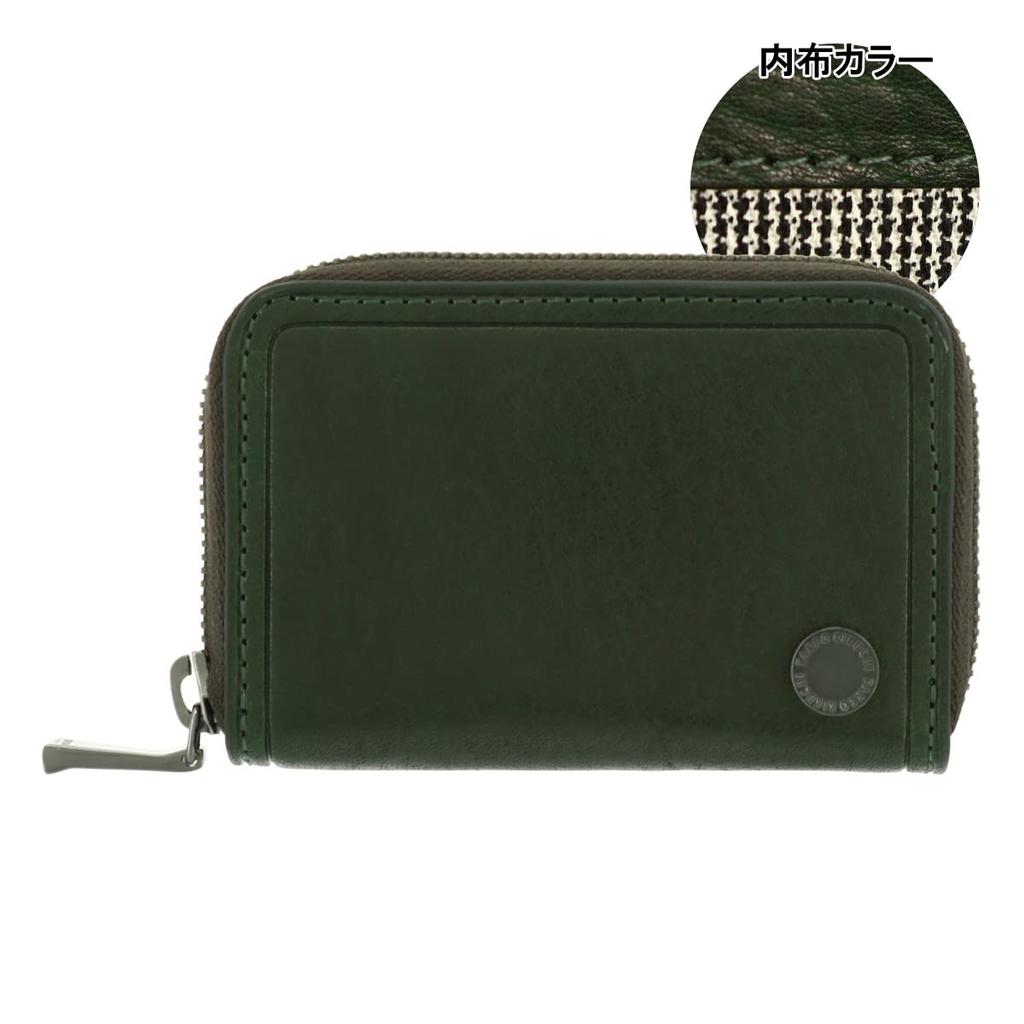 Круглый кошелек для монет на молнии из натуральной кожи, 730612, чехол для монет, мини-кошелек, кожа коровьей шкуры, зеленый [Takeokikuchi] Мужской [05]