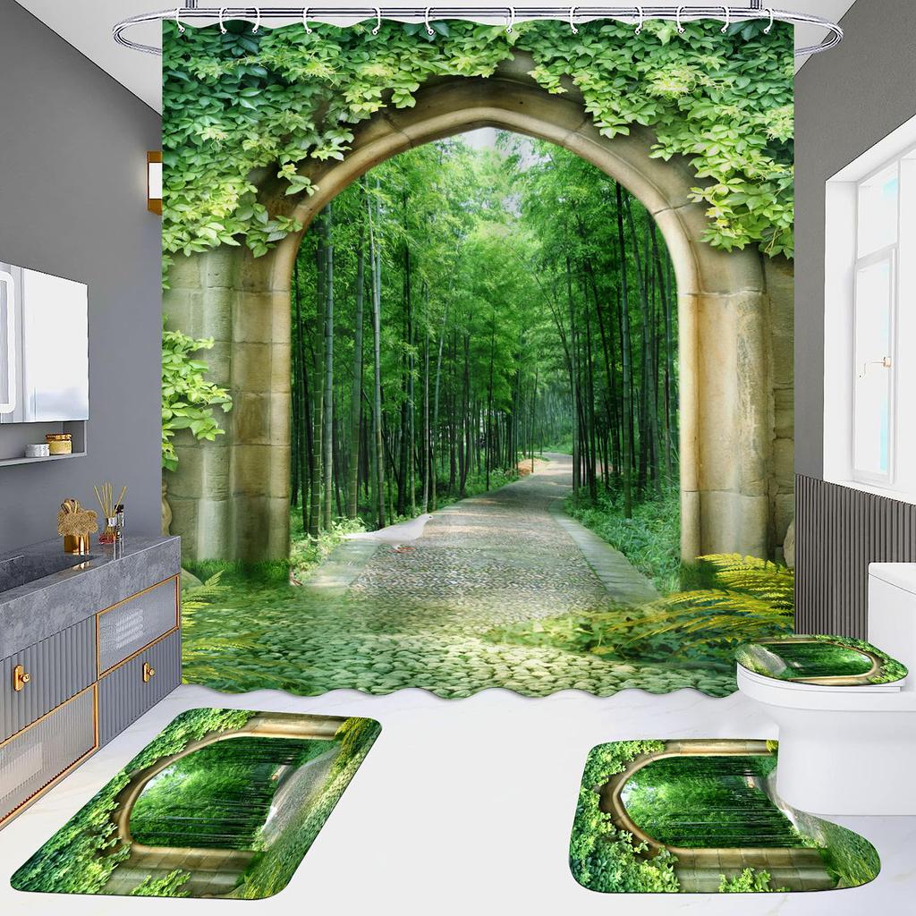 4 шт., наборы занавесок для душа в европейском стиле с архитектурой замка Мандала для ванной комнаты, нескользящие коврики для ванной комнаты, крышка для унитаза, коврик для ванной