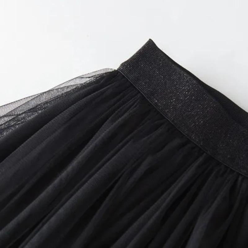 Юбка для девочек, кружевная сетка, тонкая черная плиссированная юбка, длинная юбка с навершием