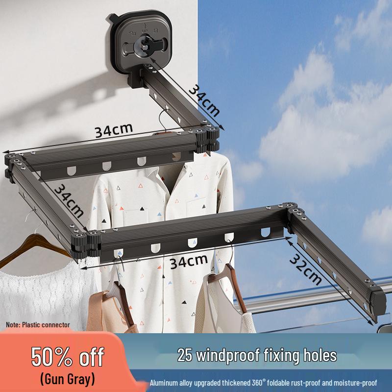 Punch-Free Suction Cup Folding Clothes Drying Rack with Retractable Rod – Invisible and Compact for Bathroom and Window Use