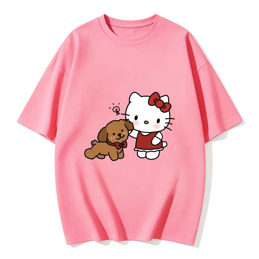 2026 Hello Kitty Cartoon Printed Short Sleeve Summer Cotton Tshirt Womens Family Matching Outfits Tops Tee Highquality Tees