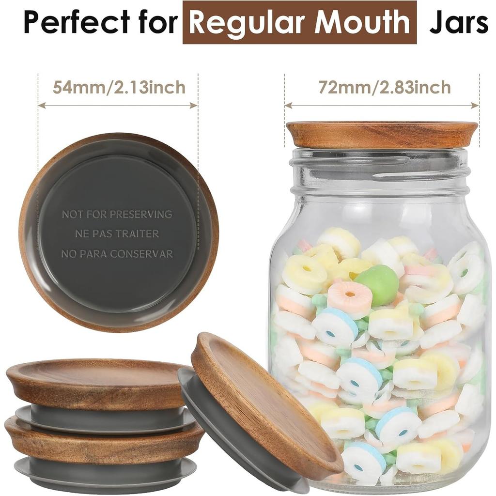 Regular Mouth and Wide Mouth Wooden Mason Jar Lids for Ball/Mason Jars, Reusable Acacia Wood Mason Jar Lids with Airtight Silicone Seal Perfect