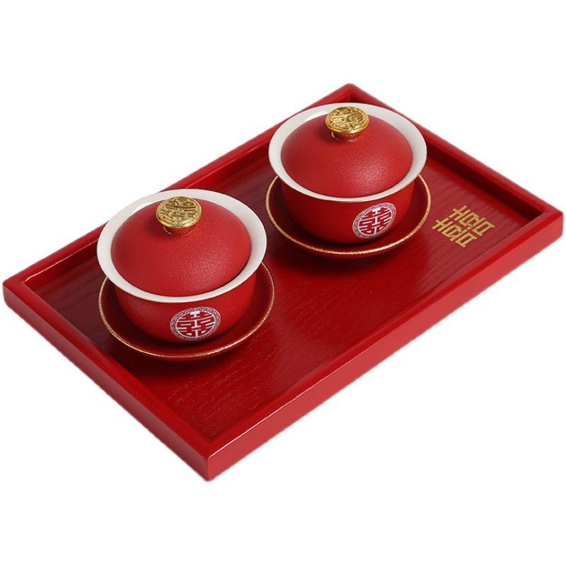 Chinese Wedding Red Rectangular Tray, Household Tea Set Accessories, Tea Tray, Wedding Fruit Tray, Snack Offering Tea Tray