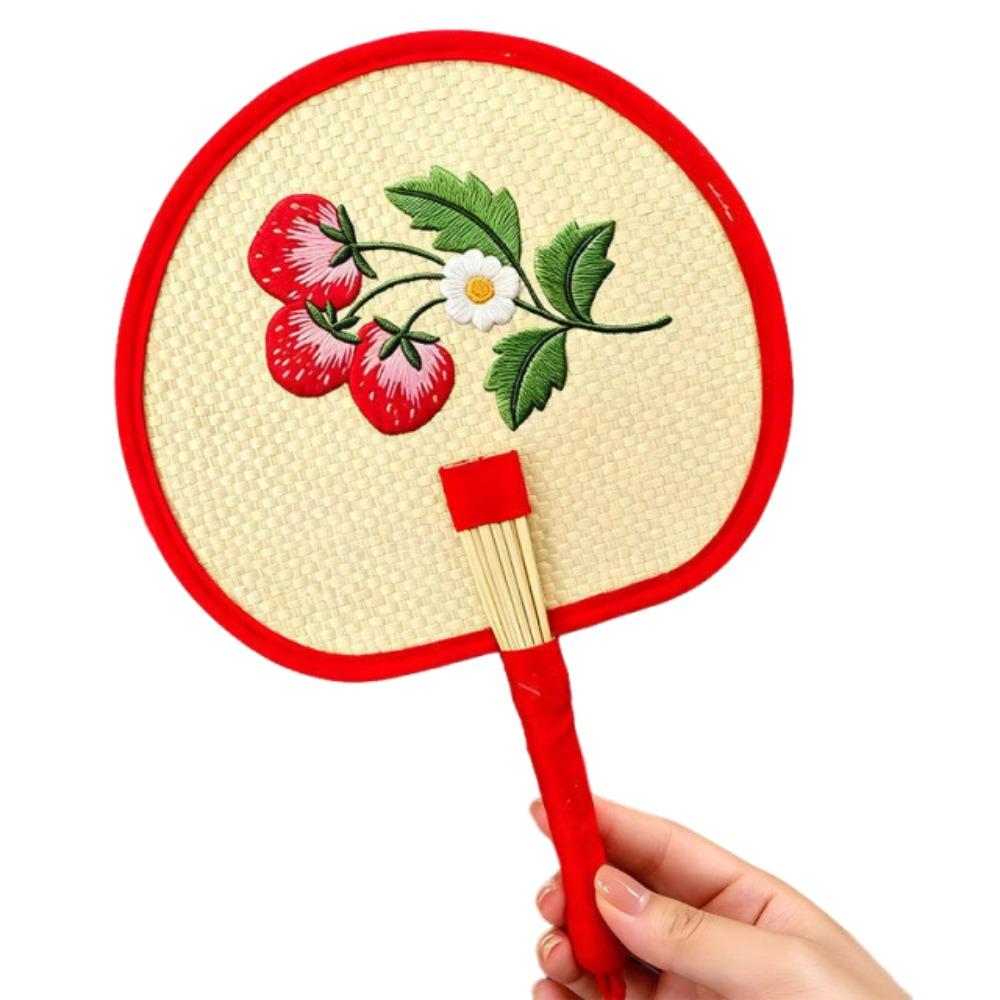 Retro Hand-Woven Fan Chinese Style Hand Cranked Fan Compact Hand Braided Fan  Photo Prop