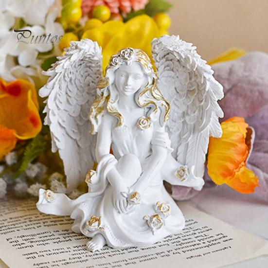 Маленькая фигурка ангела, Фигурка из смолы, Крылатая фея, Скульптура, Половина тела, С золотой отделкой, Матовый теплый белый, Декор для стола, Полки в спальне, Подарок, Женщинам