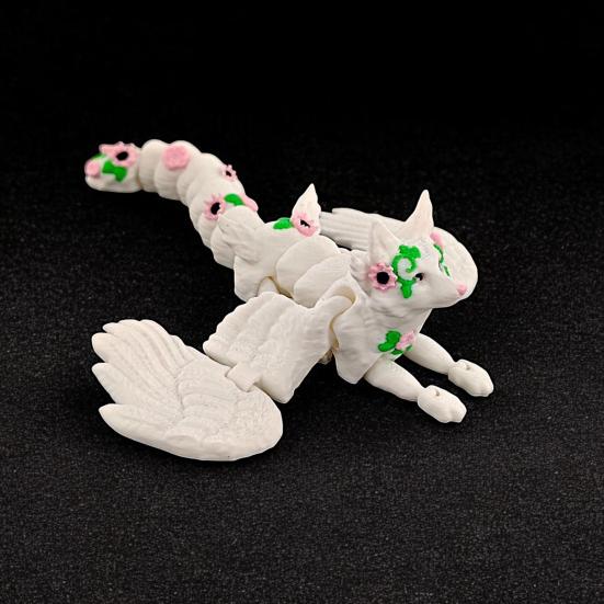 3D-печатная фигурка белой лисы с подвижными суставами, фигурка крылатой лисы, шарнирная модель животного, игрушка-фиджет, украшение для рабочего стола, орнамент
