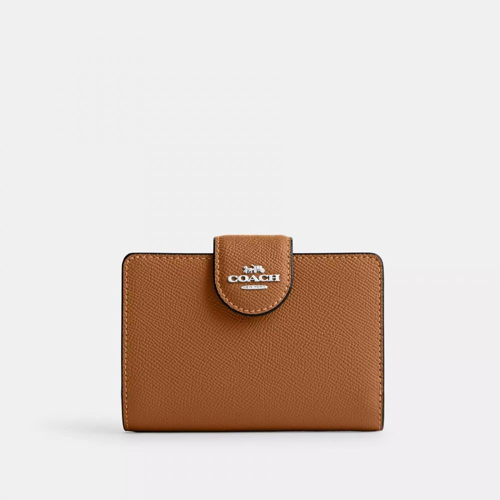 Coach Кошелек среднего размера с угловой молнией, серебристо-черный