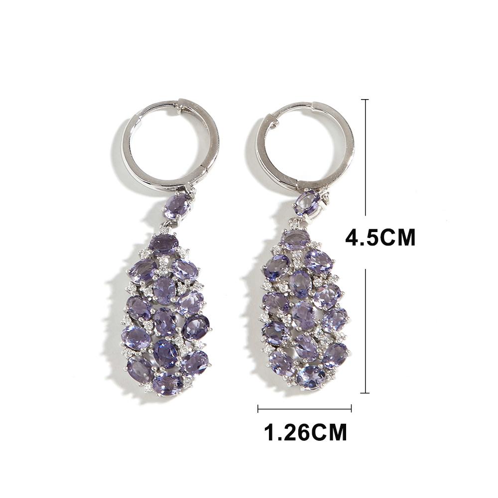 Fancy Designer Dangle Earrings for Women S925 Silver Natural Iolite Gemstone Light Luxury Jewelry for Anniversary Romantic Gift