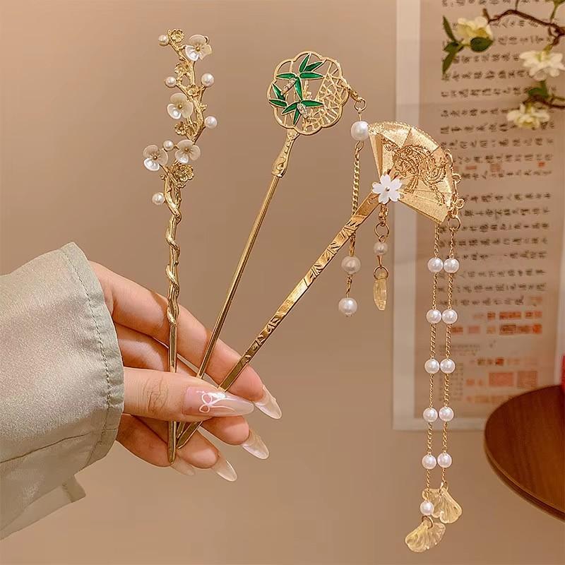 Alloy Elegant Flowers Tassel Hair Stick for Women Ancient Chinese Style Fashion Girls Classical Hairpin Hair Accessories