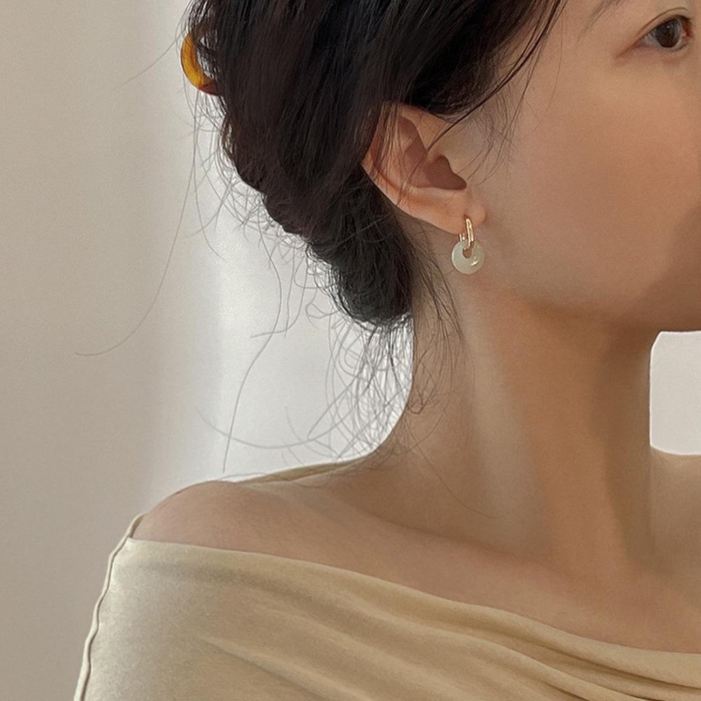Stylish Peace Buckle Earrings For Girls, Imitation Jade Earrings