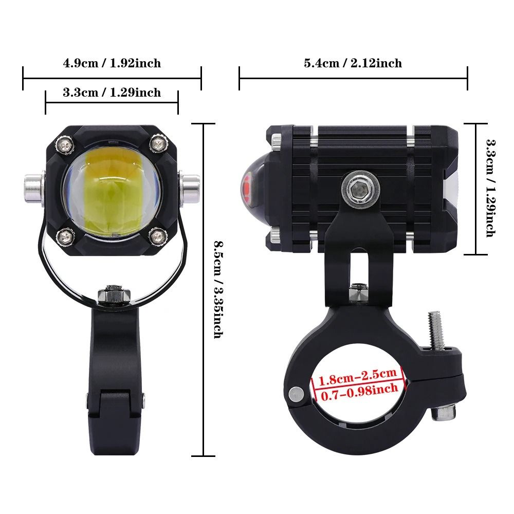 2pcs Waterproof Motorcycle Auxiliary Light White and Yellow Light Motorcycle Spotlight  Driving