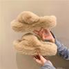 New Autumn and Winter Versatile Cross Strap Hairy Slippers for Women Suitable for Home and Outdoor Wear Large Size Thick Soled Hairy Slippers