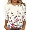Women's Round Neck T-shirt Long Sleeved Top with Floral Print Patterns Fashionable and Trendy Women's T-shirt Top for Autumn