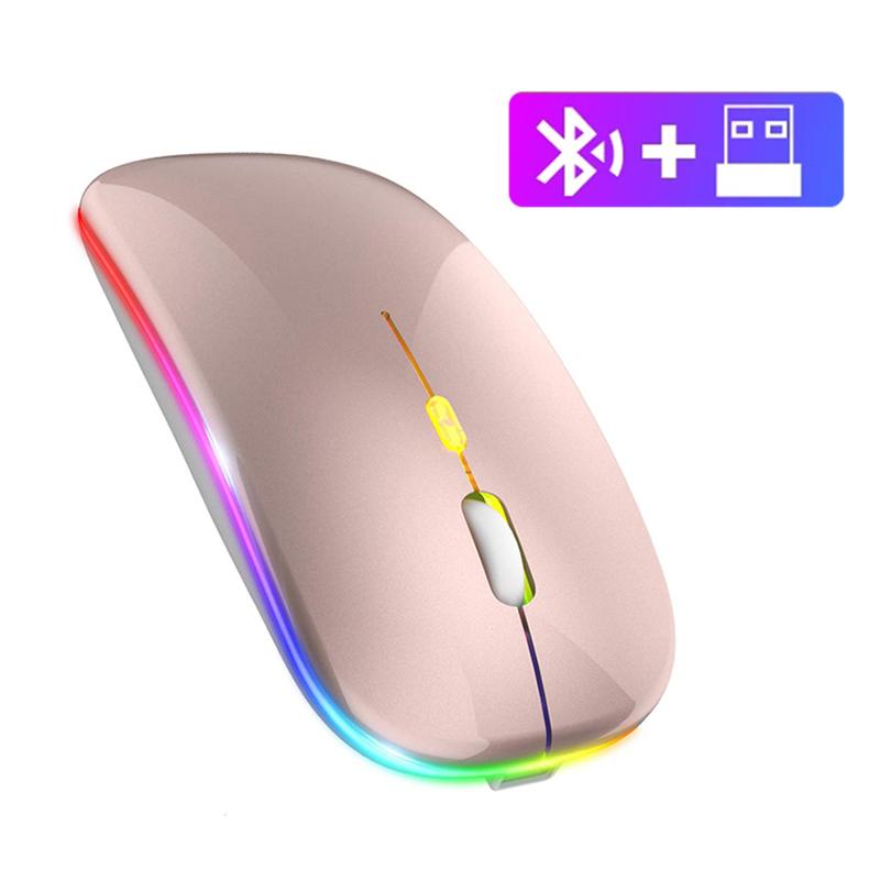 2.4G Wireless Bluetooth 5.0 Mouse RGB LED Lights Silence Smart Sleep Mouse for Laptop Computer Gaming Mouse Optical Mouse USB Rechargeable