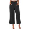 Women Linen Pants Wide Leg Elastic High Waisted Palazzo Trousers Casual Loose Beach Vacation Clothes With Pockets