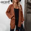 Twist Knit Cardigan Woman Autumn-winter Vintage Loose Mid-length Sweater Coat Woman