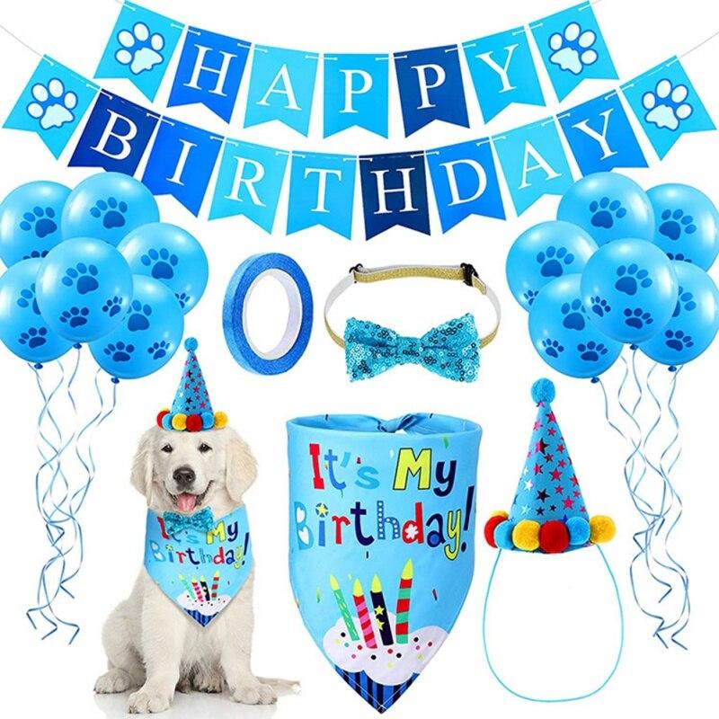 Pets Happy Birthday Decoration Dog Costume Hats Bowknot Bandana Neckerchief Bibs Banners Party Cat Dog Pets Accessories