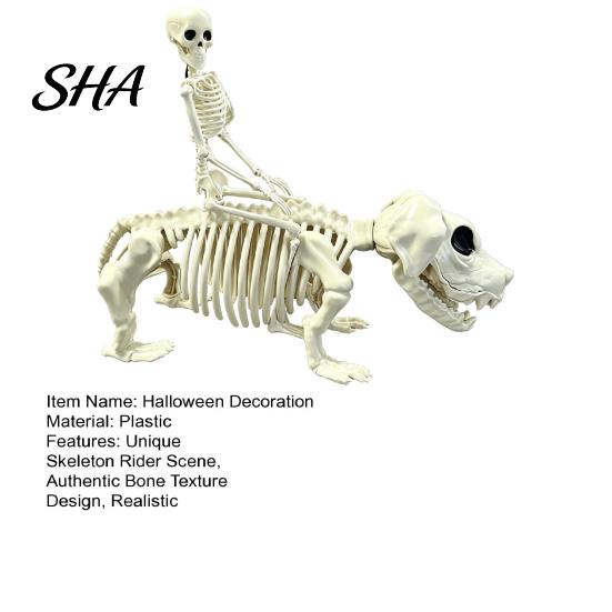 Realistic Skeleton Ornament Halloween Decoration, Riding Dog Statue, 52cm Large Bone Figure for Matte Off-white Yard Display, Spooky Child Hound Decor