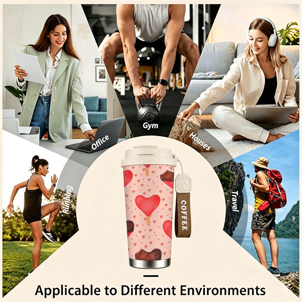 Cute Heart Ice Cream Print Stainless Steel Insulated Coffee Tumbler Vacuum Travel Mug Reusable Cup for Office School Gift Idea