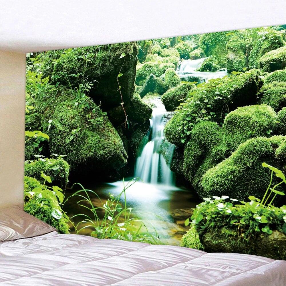 Лесное растение, листья, психоделическая сцена, домашнее художественное украшение, гобелен, богемное украшение, коврик для йоги, украшение комнаты, настенное украшение