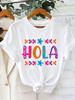 Women's T-shirt with HOLA Colorful Mexican Fiesta Floral Graphic,Casual Short Sleeve,Cinco de Mayo Summer Print Casual Daily Top