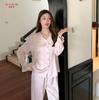 Spring and autumn new ice silk pajamas, sweet style doll-collar cardigan long-sleeve thin high-end loungewear set