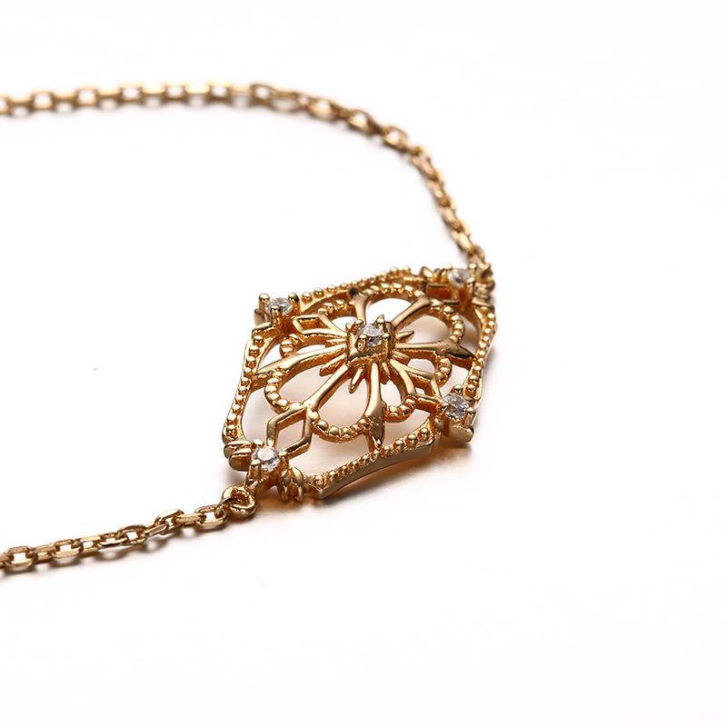 S925 Sterling Silver Gold-plated Zircon Japanese and Korean Version Retro Simple Lace Bracelet for Women