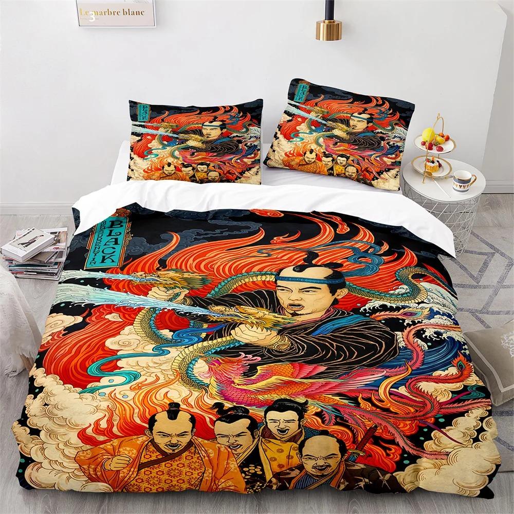 Ukiyo-Eduvet Cover Set Japanese Style Bedding Set Polyester Comforter King Queen Size Quilt Cover Set For Kids Boys Girls