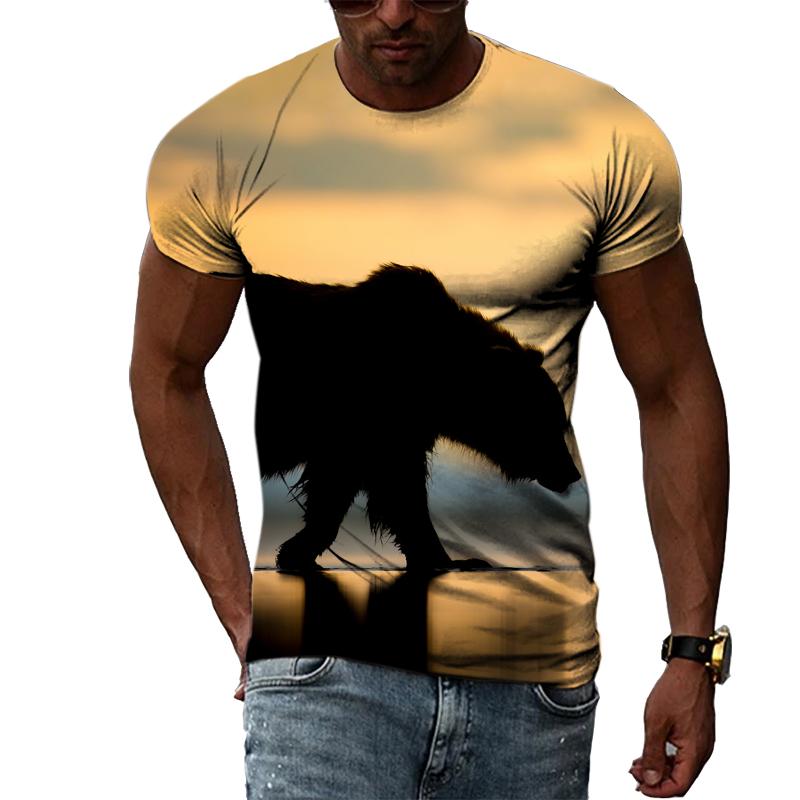 Летние оригинальные футболки с изображением медведя и животного, мужские повседневные футболки с интересной индивидуальностью и круглым вырезом с 3D принтом и короткими рукавами, уличная одежда