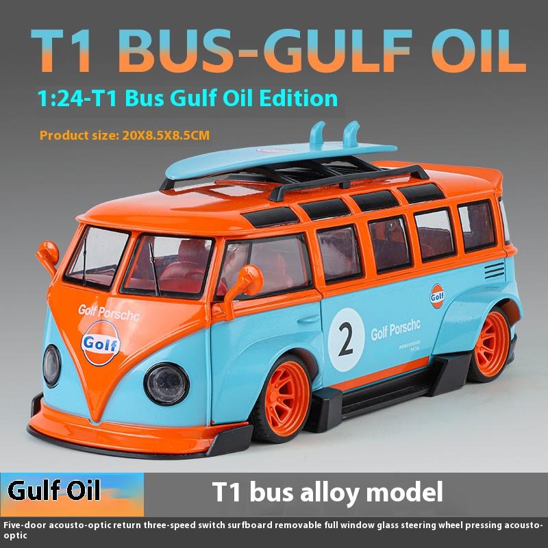 1/24 Volkswagen T1 Автобус Gulf Oil Martini Заниженный Кузов Расширенный Кузов Модифицированный Литой Металлический Модель Автомобиля Звук и Свет Хобби Подарки Мальчик
