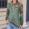 Женская модная повседневная футболка с цветочным ретро-принтом, плиссированная, удобная, с круглым вырезом, свободная, с длинным рукавом