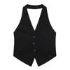 Летний женский жилет с бретелькой на шее, без рукавов, однобортный, однобортный, однотонный, с карманами, кардиган, деловой стиль, деловой жилет