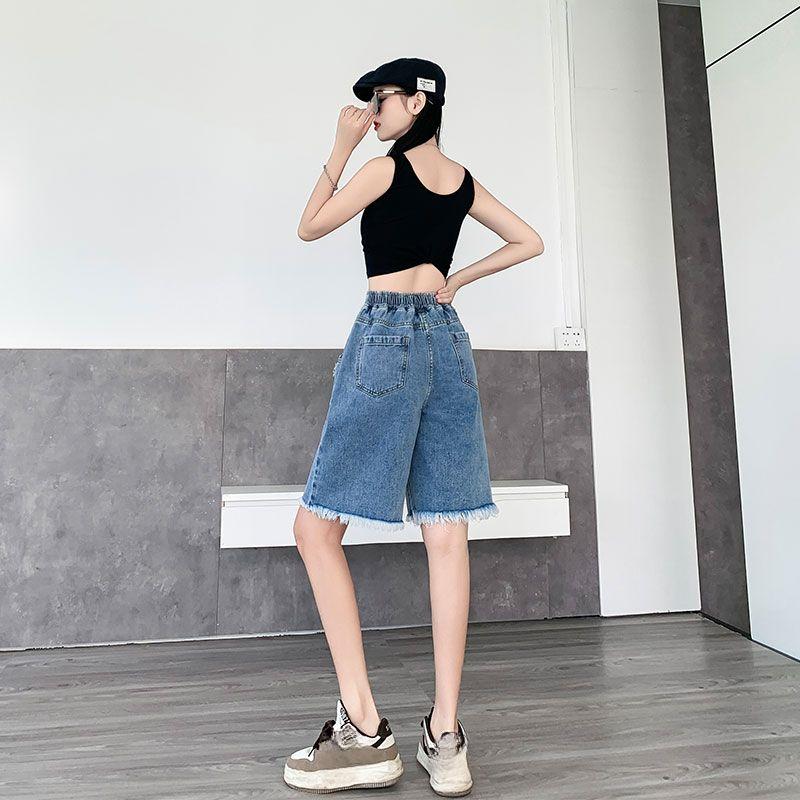 Шорты из искусственного денима, женские укороченные шорты, летние, тонкие, широкие, прямые, свободные, с узкой талией, с высокой талией, для студенток, повседневные