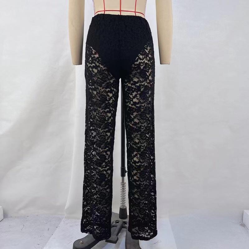 Сексуальные женские прозрачные кружевные брюки, прозрачные готические брюки с высокой талией, широкие брюки-клеш, женские брюки-клеш, клубная уличная одежда