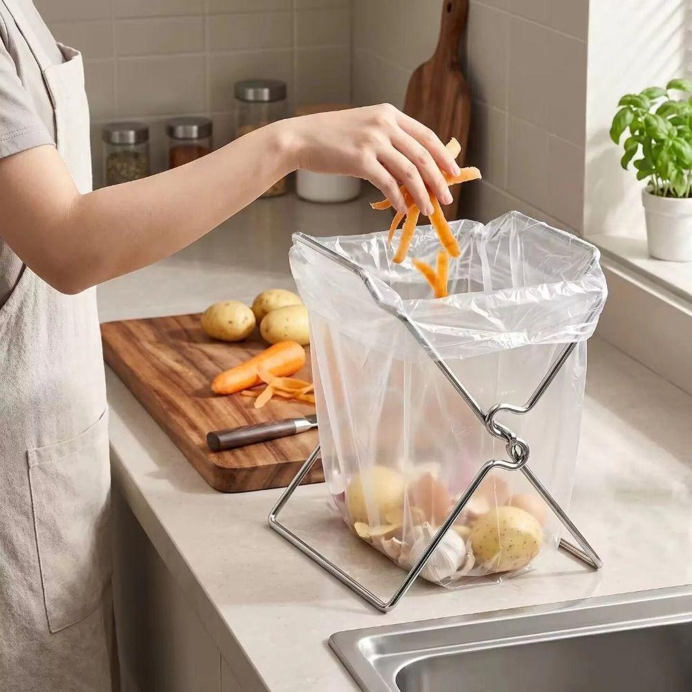Freestanding Garbage Bag Stand Foldable Kitchen Waste Rack Food Scrap Holder Food Scrap Collection