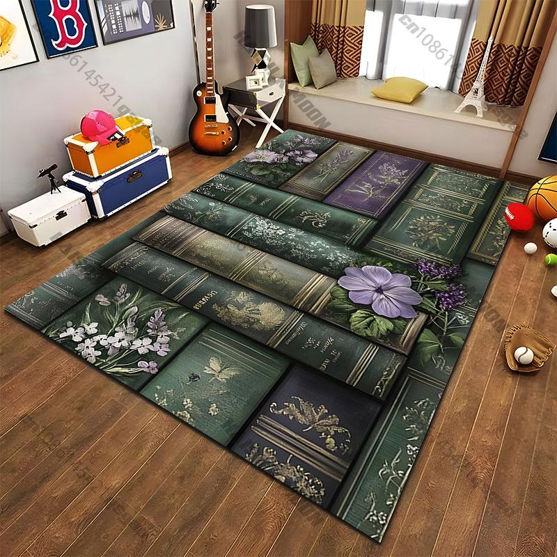 Vintage books with floral designs carpet Yoga living room room decor children's crawling mat doormat area rug games mat