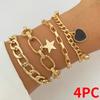 4 шт. \ богемный женский золотой браслет с кисточками, элегантный браслет со звездами, геометрические бусины в виде листьев, многослойный браслет, набор браслетов с подвесками