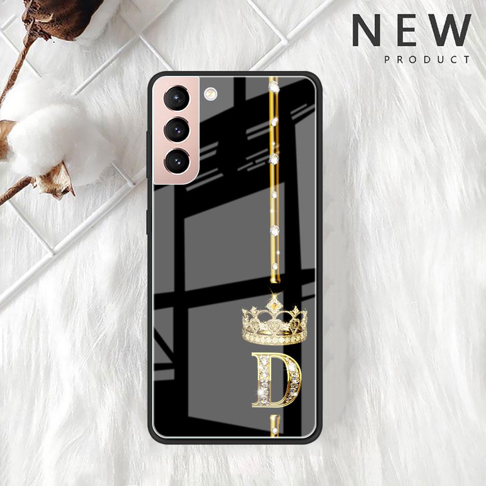 Rose Gold 26 Letters A B C Glass Case For Samsung Galaxy S22 S20 FE S21 Plus Phone Cover S10 5G S9 Note 20 Ultra 10 Lite Shell