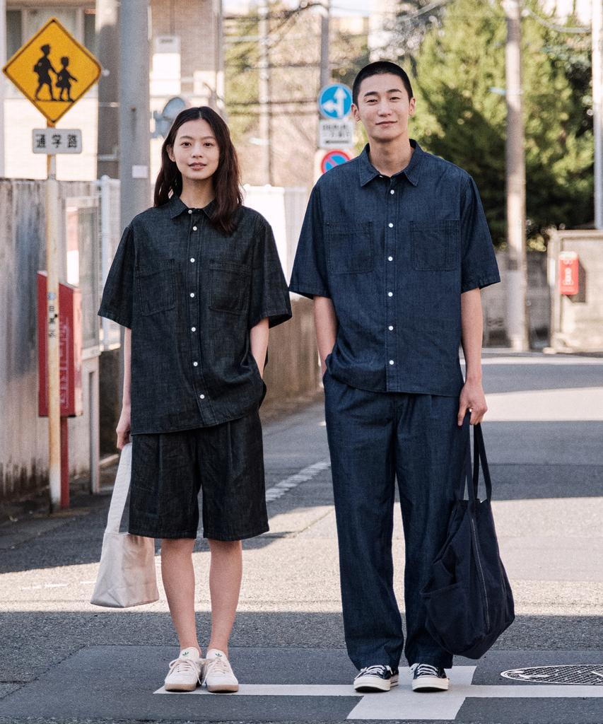 STCO Diems Genderless One-Pleat Elastic Denim Pants Navy (Wide Fit)_Ldmwb01Wsn