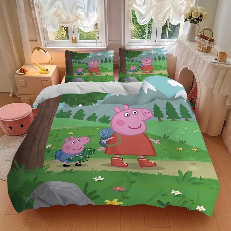 Peppa Pig'S Adventure Print 3Pcs Bedding Setduvet Cover With 2 Bedropillowcase Home Birthday Gift