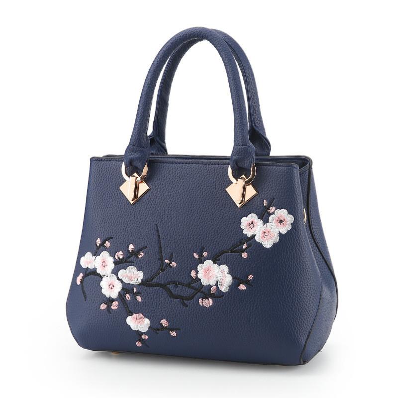 Womens Business Casual Shoulder Bag With Flower Embroidery Design And Organizer Storage