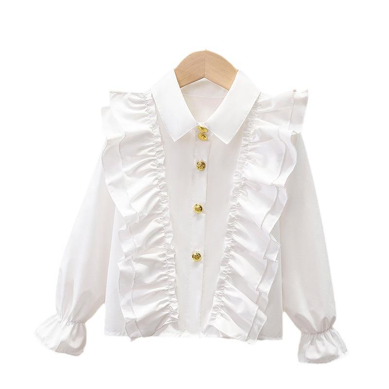 Для малышей, девочки, белая рубашка с длинным рукавом, кружевные топы для девочек, школьная форма, блузка, детская одежда