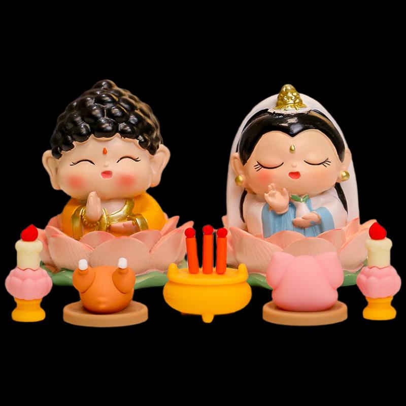 Набор мультяшных статуэток Гуаньинь и Будды для рабочего стола
